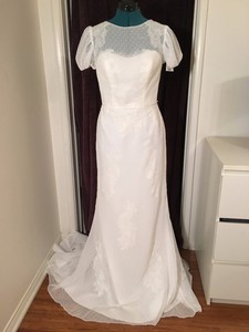 David S Bridal Wedding Dress Short Sleeve Dotted Chiffon Sheath Image Is Loading David 039 S Bridal Wedding Dress Short Sleeve