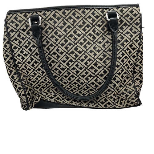 Tommy Hilfiger Handbag Tote Large Initial Print Initial Accent Buckles Tan Black - Picture 13 of 17