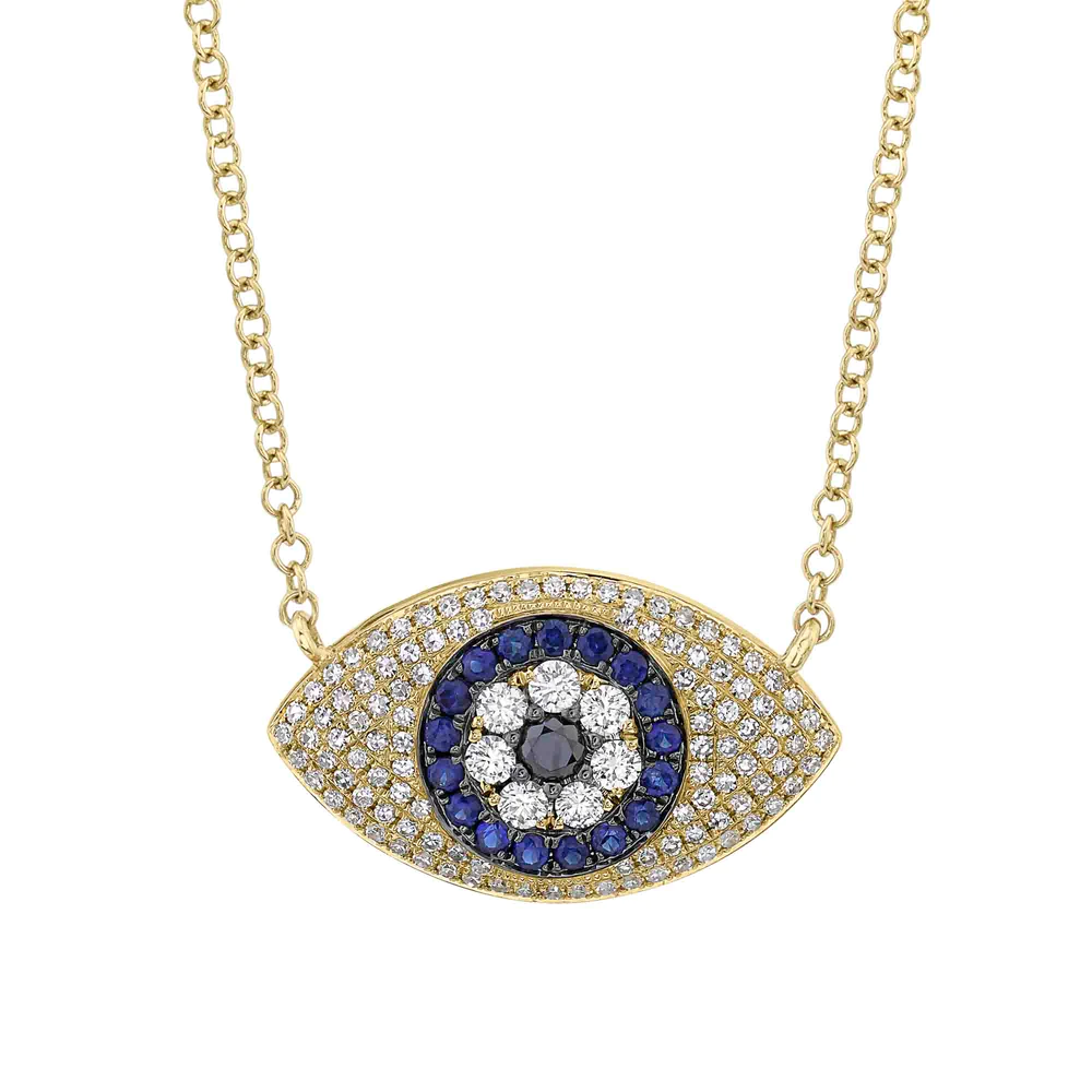 14k Yellow Gold Genuine Sapphire and White Diamond Necklace 14k Yellow Gold Genuine Sapphire and White Diamond Necklace