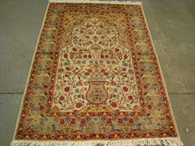 Area Rug Tree of Life Birds All Over Silk Wool Hand Knotted Home Carpet (6 x 4)'