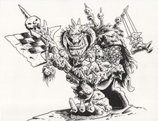 Ork Big 'Un with Goblin Buddy-Warhammer Toon-OOAK Ink Drawing-Original Art