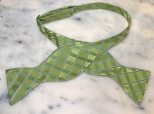Green Plaid Tartan Self Tie Adjustable Bow Tie Feels Like Silk