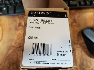 Set of 2 Baldwin Hardware 5045.150.MR X less Rose Satin Nickel Knob Indoor