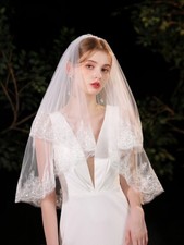 Bridal Veil Full Of Gorgeous Style Ladies White Shiny Applique Edge Wedding Veil