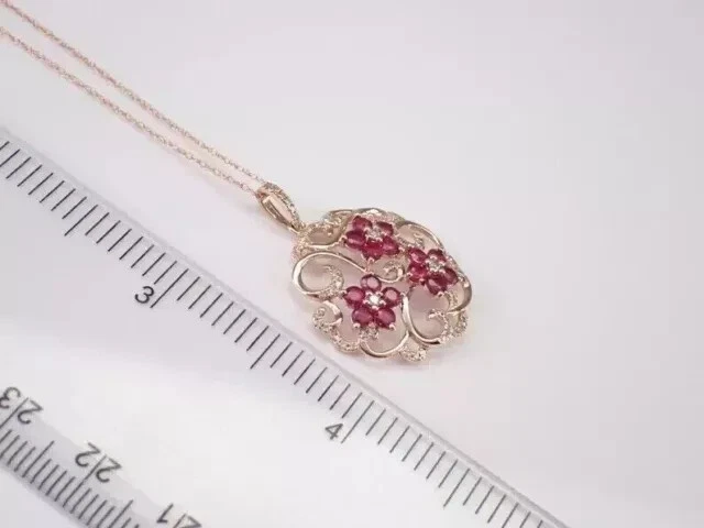 Pingente de beleza feminino de rubi rosa simulado corte redondo 2 quilates folheado a ouro rosa 14K - Imagem 4 de 4