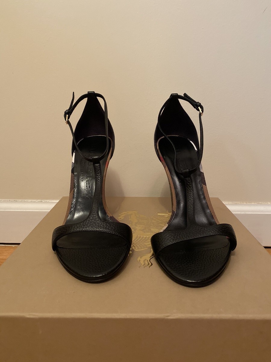 BURBERRY PRORSUM COMMERCIAL HOBART 100 BLACK LEATHER CHECK WEDGE