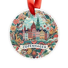 COPENHAGEN DENMARK Skyline, Danish Travel, Personalized Round Acrylic Ornament