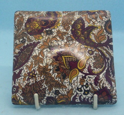 Trinket Box W/Lid Paisley Pattern Brown Gold Footed 4" x 4" x 3" Ceramic Square - Picture 8 of 9