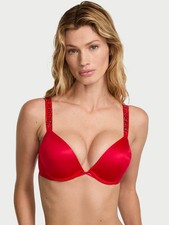Victoria's Secret Bombshell Logo Shine Strap Add-2-Cups, Lipstick Color, New