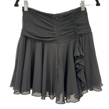 Black Ruched Waist Chiffon Ruffle Mini Skirt Sheer Overlay Y2K Ballet Fairy Goth