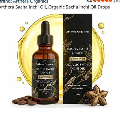 Arthera Organics Sacha Inchi Oil Drops + Vitamin D3 Organic Vegan 2 fl oz