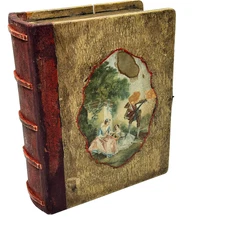 Vintage Hand Painted Victorian Antique Hollow Wood Book Safe Box Hideaway Hidden