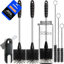 6 Pack Bottle Brush Set - 14" Long Handle Stainless Steel, 3 Straw Brushes