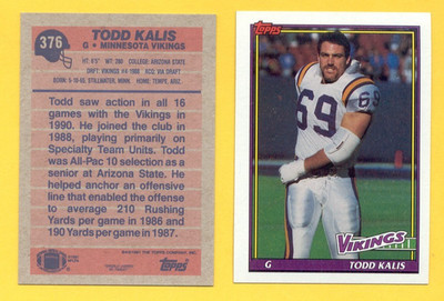 1991 Topps TODD KALIS Minnesota Vikings RC Rookie Card