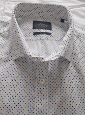 Men's Moss Formal -School -Casual Shirt -White w/Blue & Yellow P.Dots - 16.5''