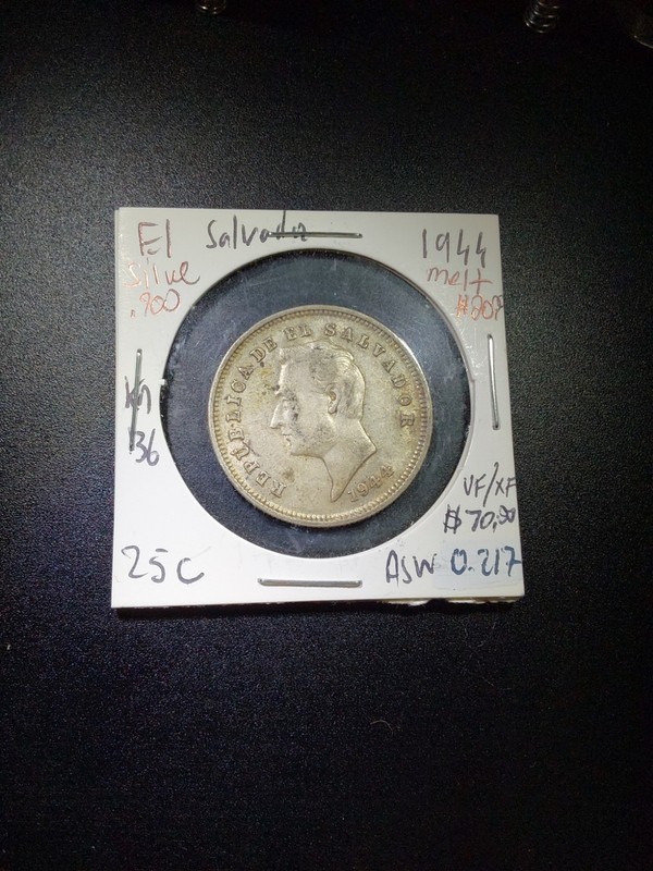 El Salvador - 1944 - Silver 25 Centavos - KM# 136