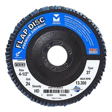 262024-4-1/2" x 7/8" Type 27 Zirconia High Density Flap Discs, Grit 24 (10 Pa...