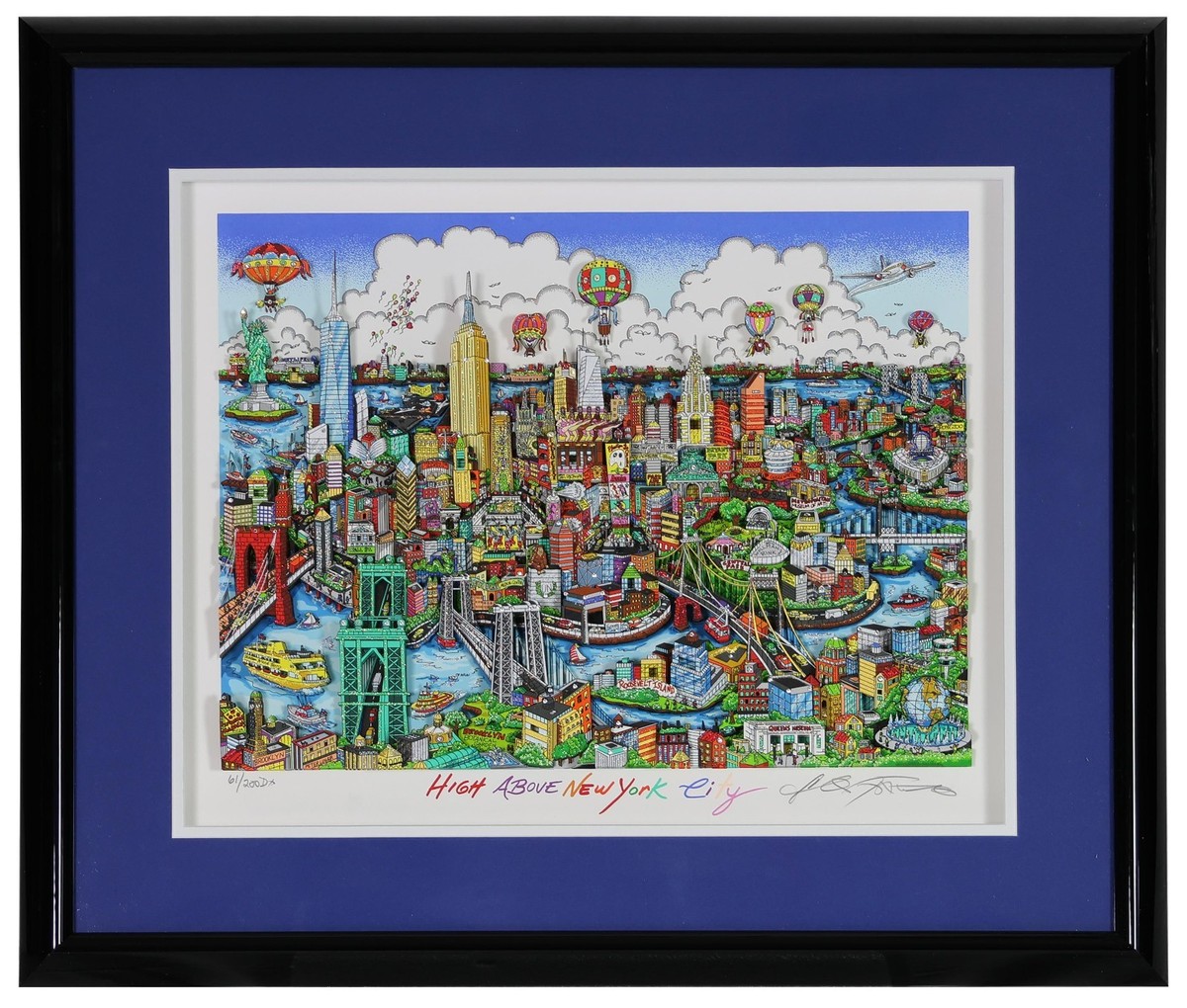Charles Fazzino Signed High Above NY Custom Framed 3-D Pop Art LE