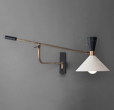 1950's Mid Century Modern Lamp Brass Italian Diabolo Wall Sconce Fixture LED