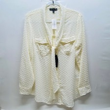 Banana Republic Blouse Women's Large Ivory Sheer BR Swiss Dot Tie Neck Top NWT