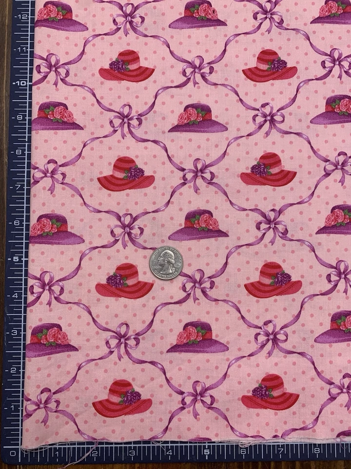 Vintage 2005 Red Hat Fabric Cranston VIP Society Pink Purple Dot Ribbon 0.9 Yard - Image 4 of 4