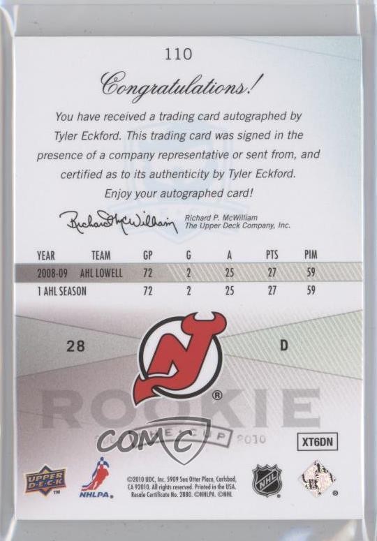 2009 Upper Deck The Cup Gold Rainbow 10/28 Tyler Eckford #110 Rookie Auto RC 0a6