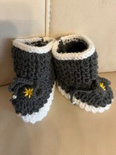 Baby Schühchen, weiß/anthrazit, Handgefertigt***NEU***