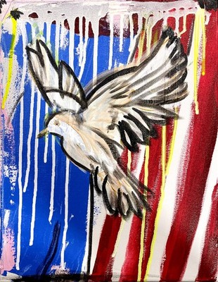 Dove of Peace 11 X 14'' Impressionist Modern Acrylic Painting Canvas Stripes Flag
