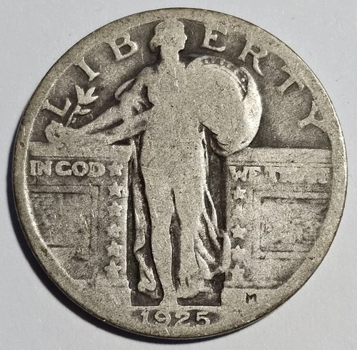 1925-P Standing Liberty Quarter 25c Silver Coin ~ 90% Silver (B124)
