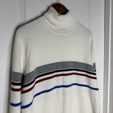 Eddie Bauer Turtle Neck Striped Knit Sweater L Tall 100%Cotton Style 2562