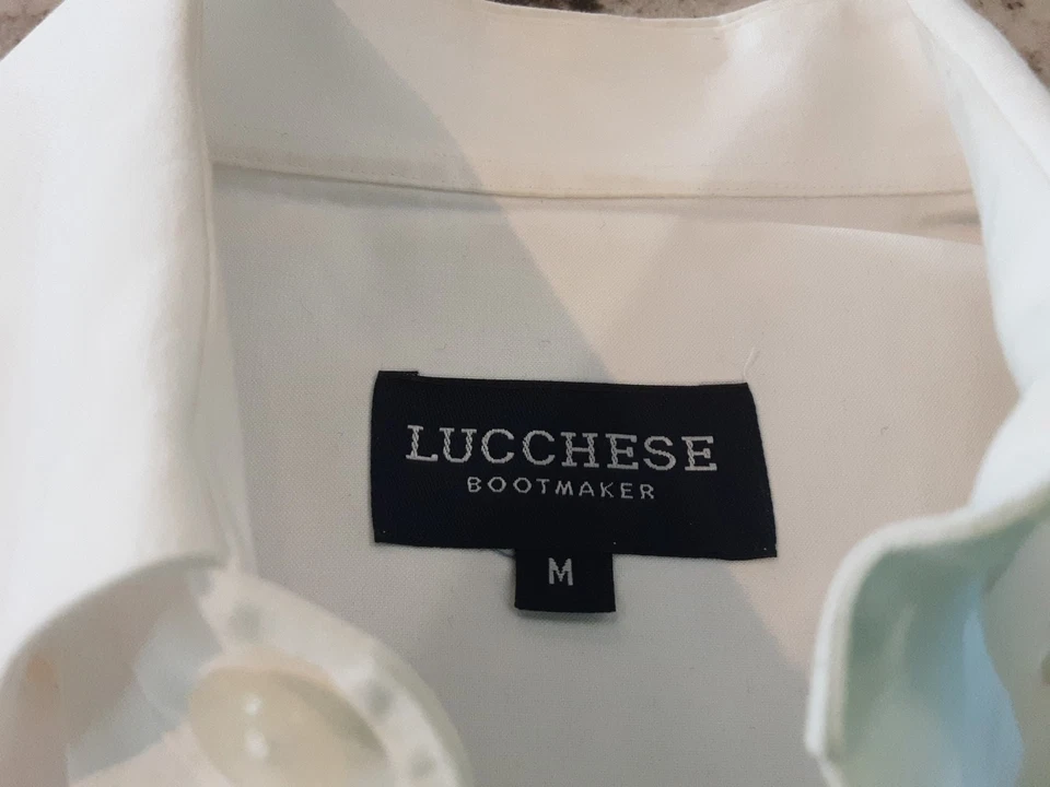 LUCCHESE-The San Antonio-Camisa Blanca Algodón Botón Frontal Yugo Occidental/Espalda-Talla M Foto 2 de 4