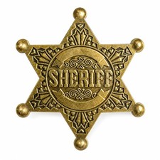 Western Sheriff Badge - Old West Prop Star 2.2 inches by 2.6 inches, Gold
