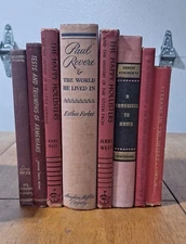 8 VTG Shades of Red Staging Books Library Shabby Decor Stack Prop Farmhouse Worn