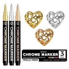 3Pcs Chrome Paint Markers Permanent Mirror Liquid Chrome Pens for Plastic Met...
