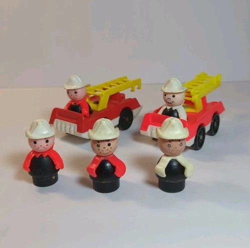 Vintage Fisher Price Little People Firemen Fireman Firetruck Lot