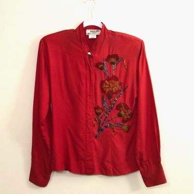 Vintage Naga by Milo Size Medium Beading Embroidered Button Up Italian Designer