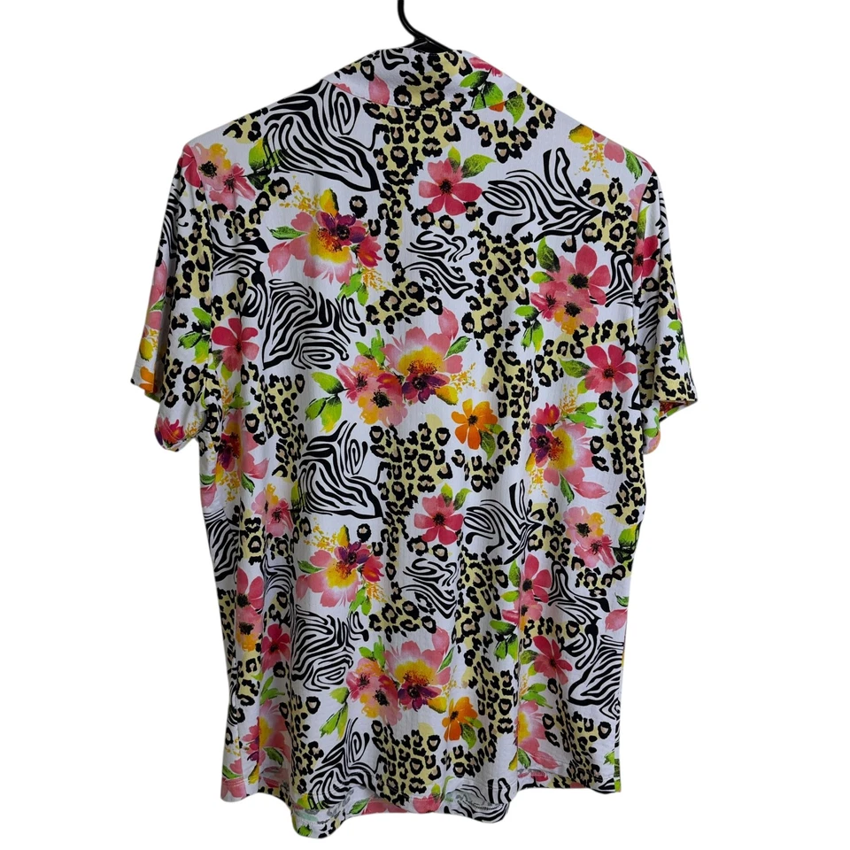 Ibkul Top Womens XL Multi Floral 1/4 Zip Short Sleeve Golf Hiking Animal UPF UV - Image 2 of 4