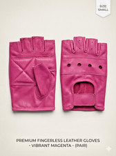 Women's Genuine Leather Fingerless Driving Gloves Barbie Pink Half Finger