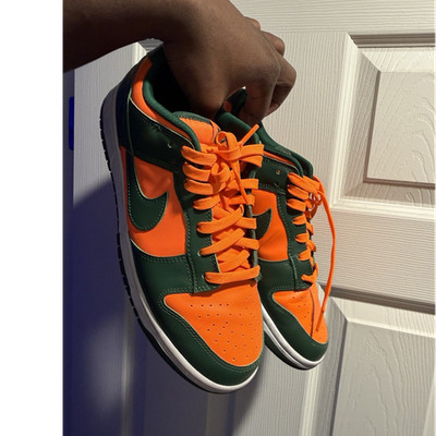 Nike Dunk Low Miami Hurricanes Orange Green Lace Up Colorblock Low Top Sneakers