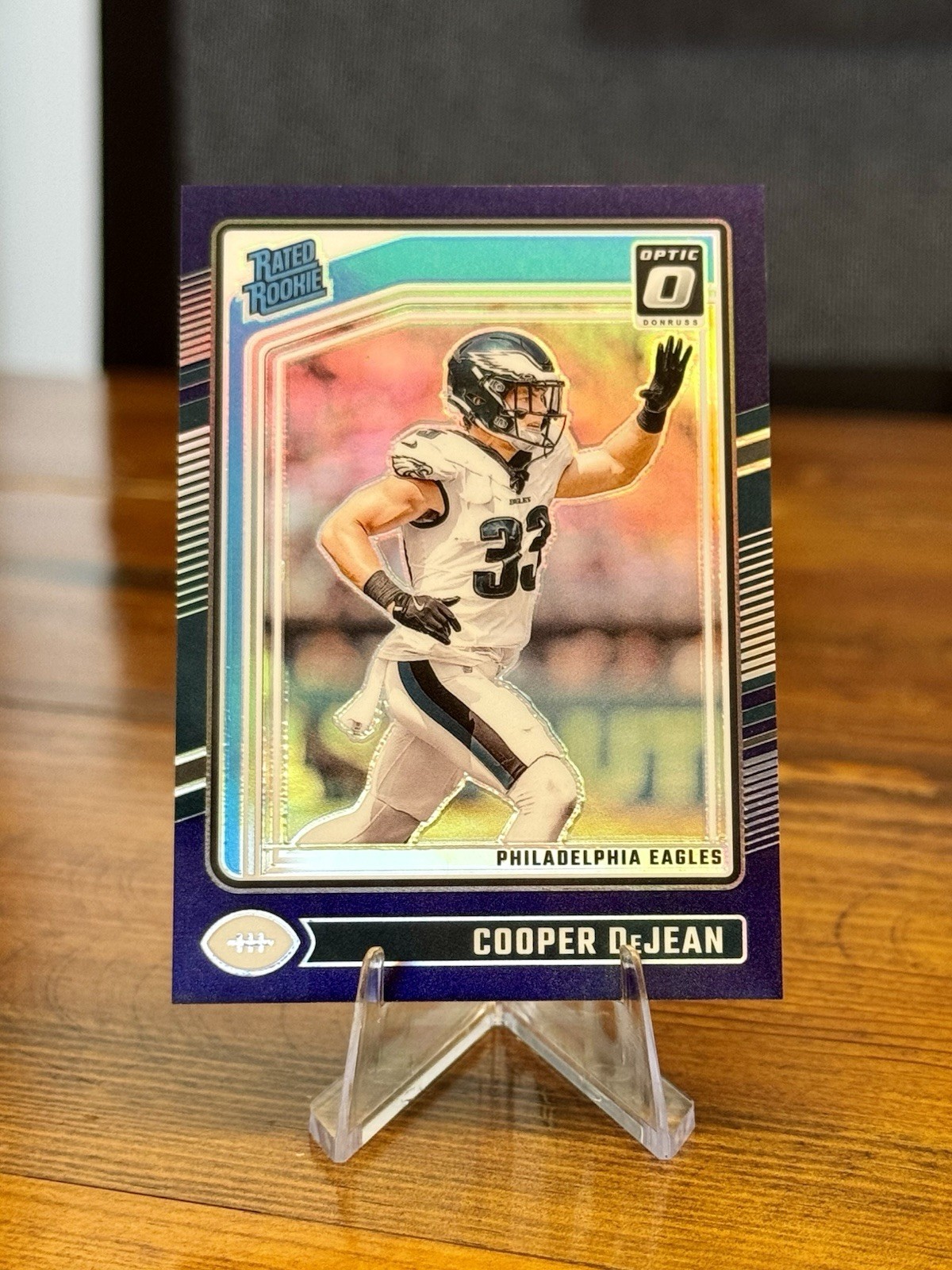 Cooper DeJean 2024 Donruss Optic Purple Prizm Rated Rookie /60 #221 RC Eagles