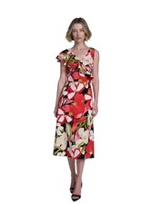 NWT Halston Floral Dress 14 Pink Black Ruffle One Shoulder Wedding Guest $144