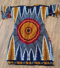 Women African Ankara Print Half Zip Dress Puff Sleeve Crew Neck African Dresses