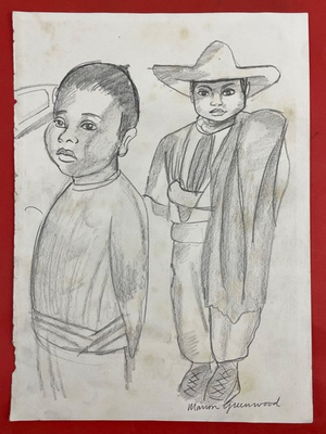 #ad Marion Greenwood Drawing on paper Handmade signed and stamped $125.00