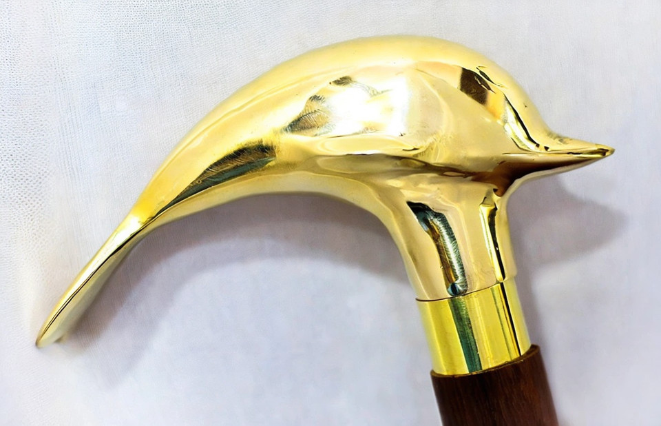 Dolphin Vintage Solid Brass Handle Victorian Wood… - image 1