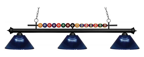 Matte Black Shark 3 Light Billiard Chandelier with Blue Acrylic Shades - Picture 1 of 1