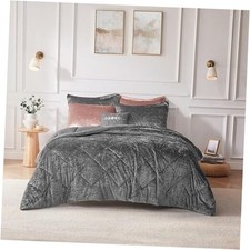 Queen Velvet Queen Duvet Set, Luxury Diamond Full/Queen Grey Duvet Cover Set
