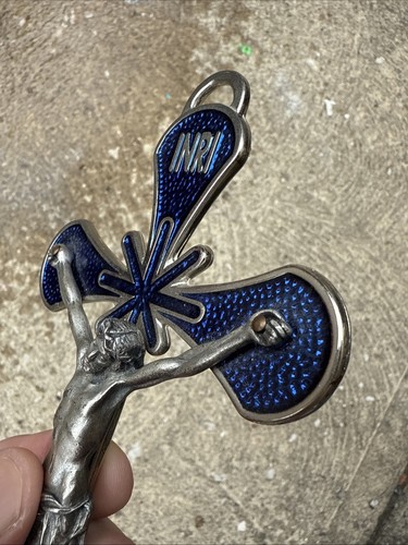Crocifisso Croce Smalto Blu Gesù Cristo 7,5 Pollici Usato Metallo - Foto 6 di 11