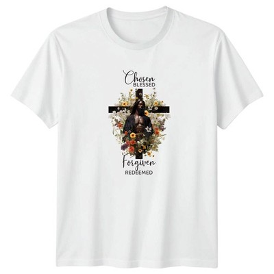 Chosen Blessed Forgiven Redeemed T-Shirt Christian Floral Faith Spiritualität