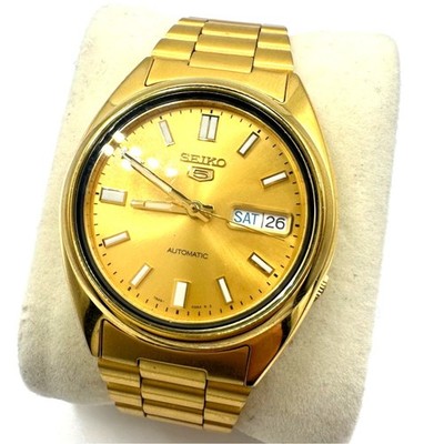 Seiko 5 7S26-0480 Automatic Day Date gold round 37mm dial stainless steel watch