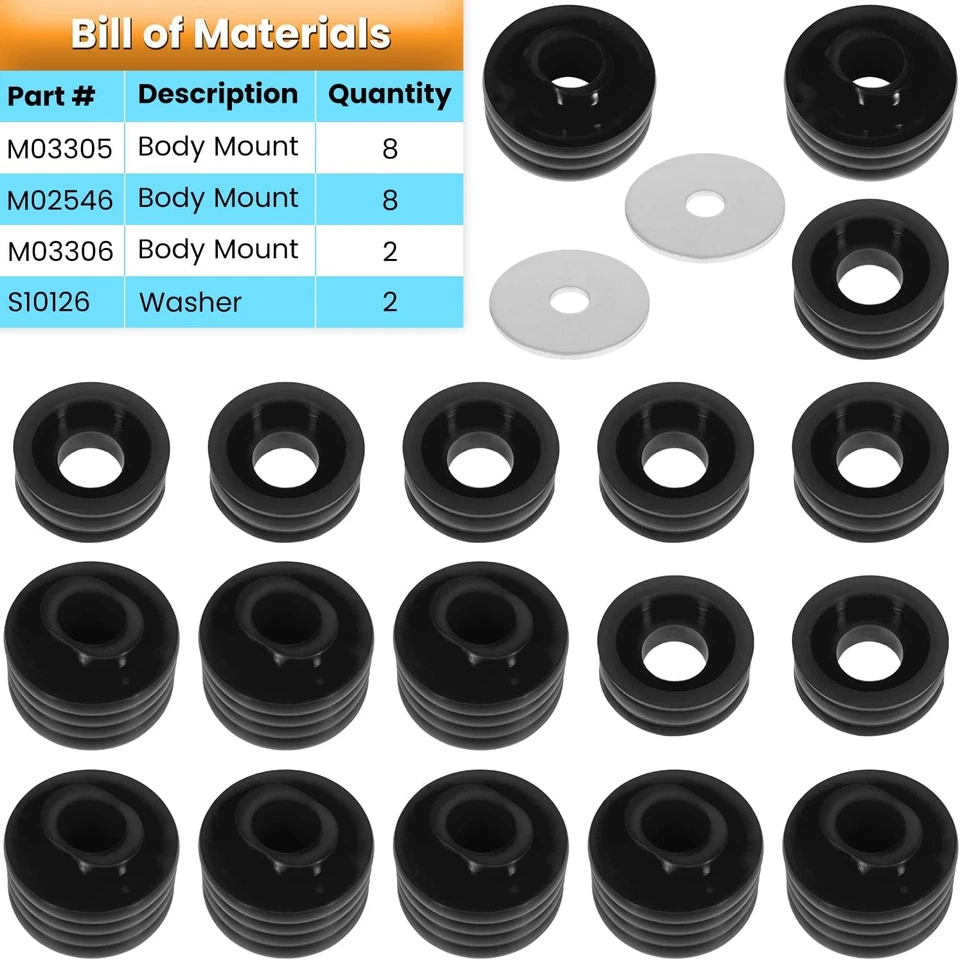 KF04050BK Body Cab Mount Bushing Kit for Ford F250 F350 Super Duty 2WD/4WD 99-17 - Изображение 3 из 4